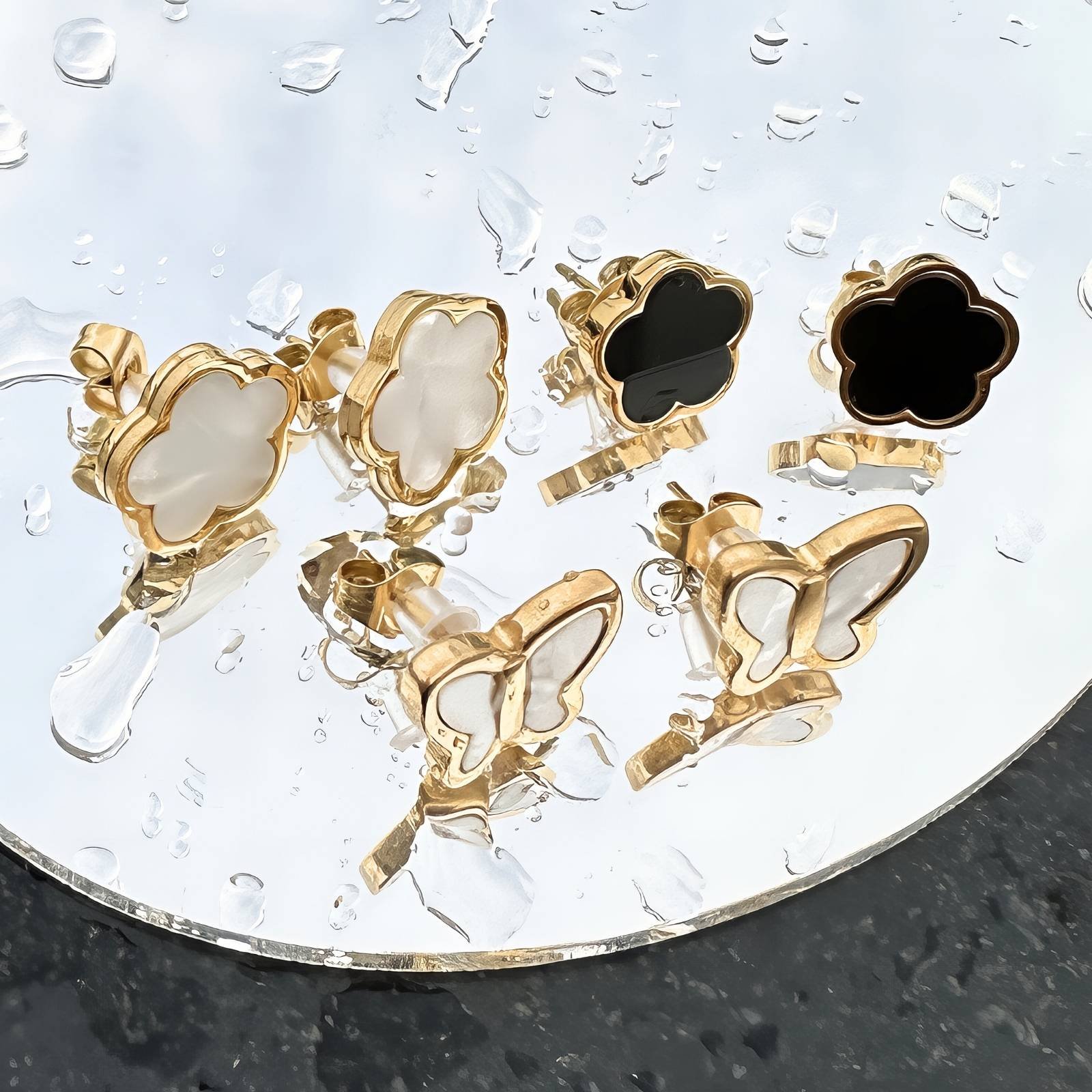 “Flowers” Earrings, 18K Gold Plated Steel 1