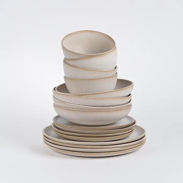 Set of 16 Stoneware Ceramic Dinnerware Sand Storm Collection 02