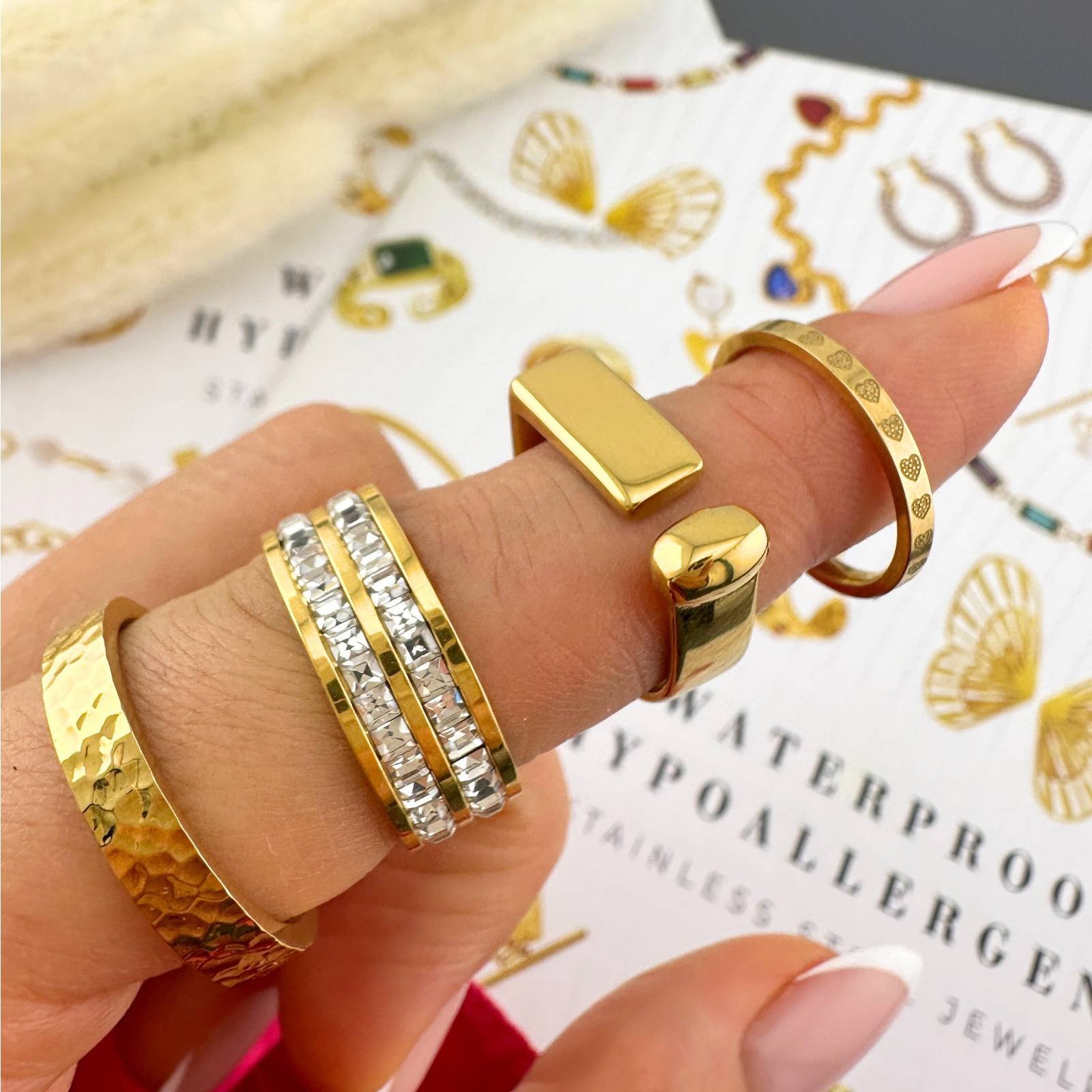 Ring, 18K Gold Plated Steel x3