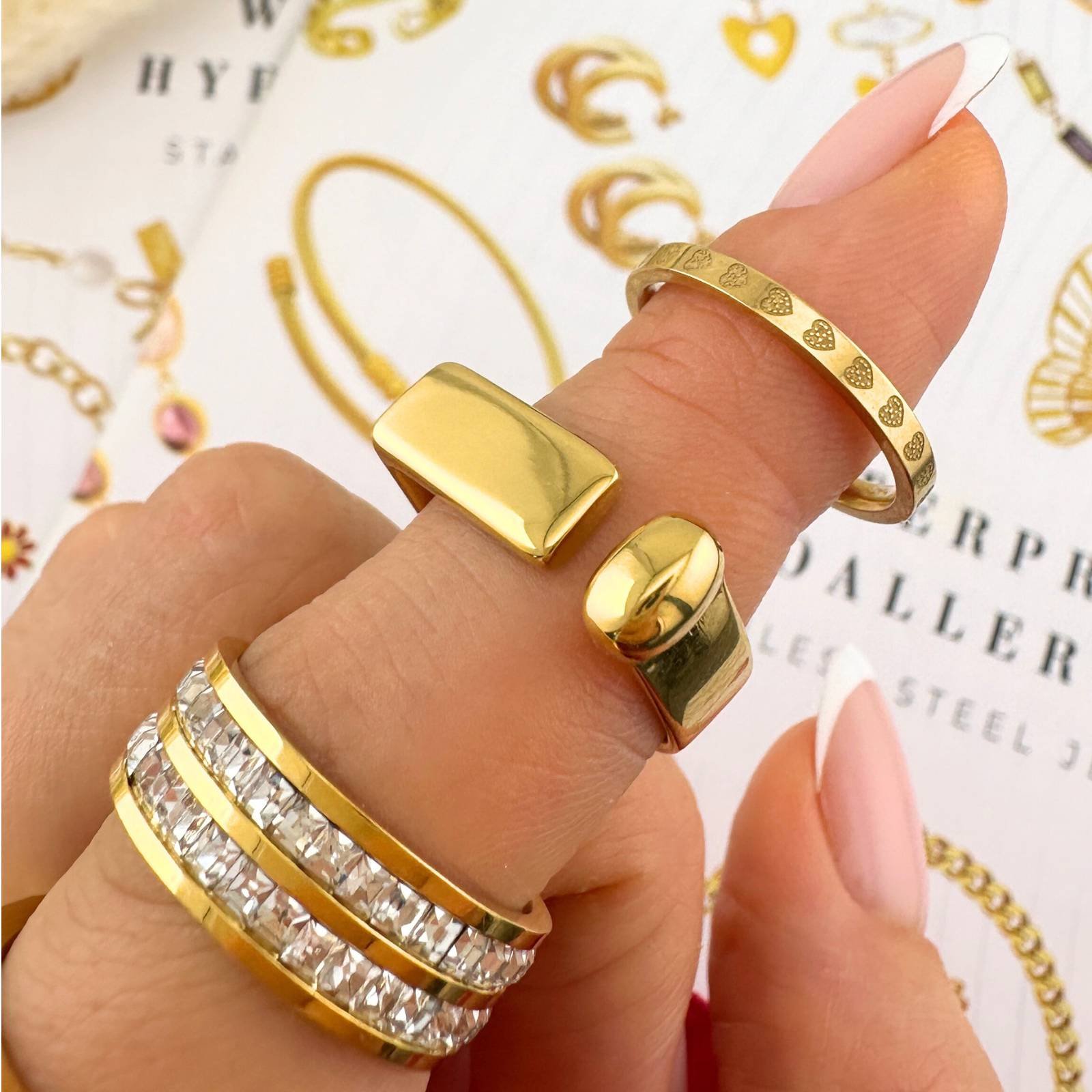 Ring, 18K Gold Plated Steel x2