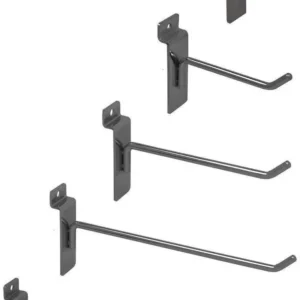 Slatwall Hooks – Variety Pack of 25 Assorted Size Hooks For Slatwall – (5) of Each 2″,4″,6″, 8″ and 10″ Hooks 01