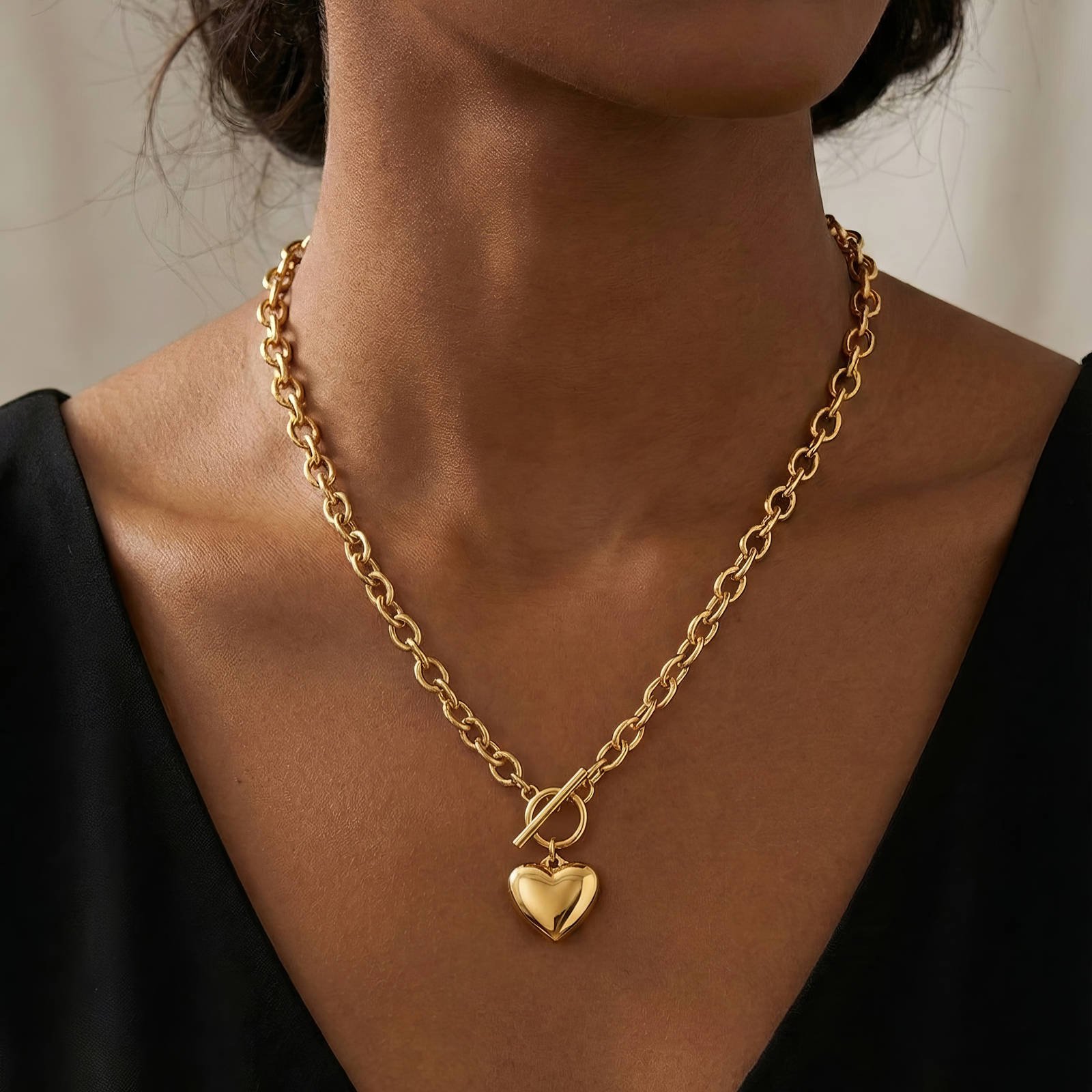 “Heart” Necklace, 18K Gold Plated Steel