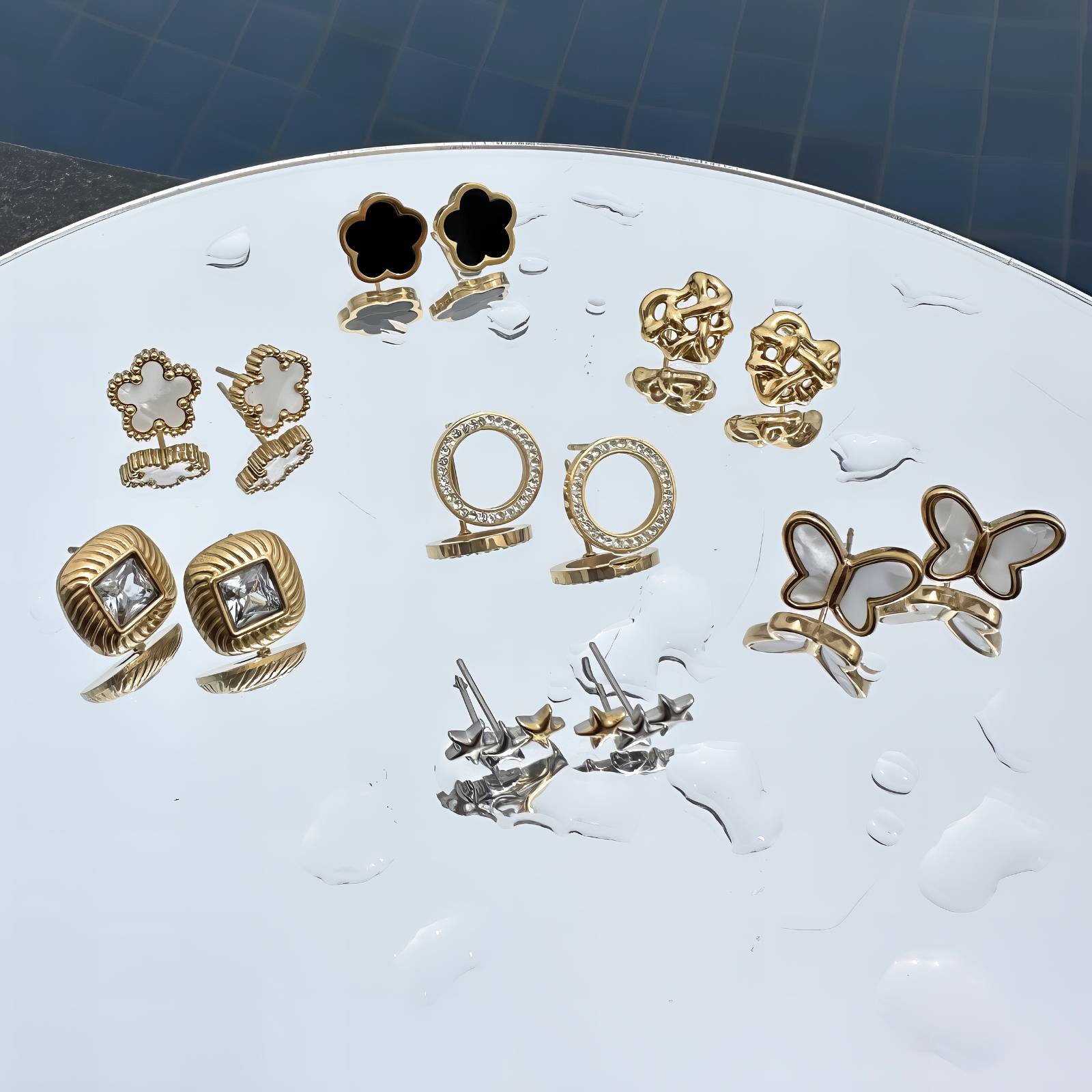 “Flowers” Earrings, 18K Gold Plated Steel 1
