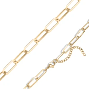 18K Gold PVD Stainless Steel Paperclip Chain Necklace / CHN9760 01