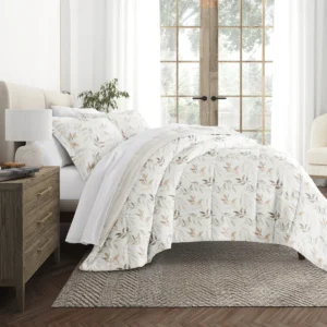 Foliage Stripe Reversible Patterned Down-Alternative Comforter Set