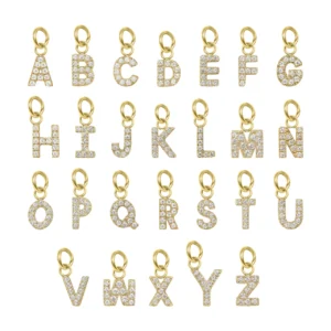 18K Gold PVD Stainless Steel Pave Set CZ Initial Letter Charms 08